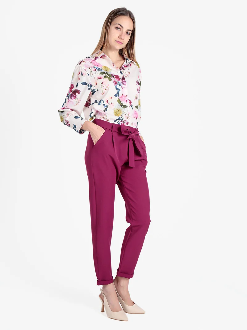 Camicia donna fiorata a maniche lunghe - rosa