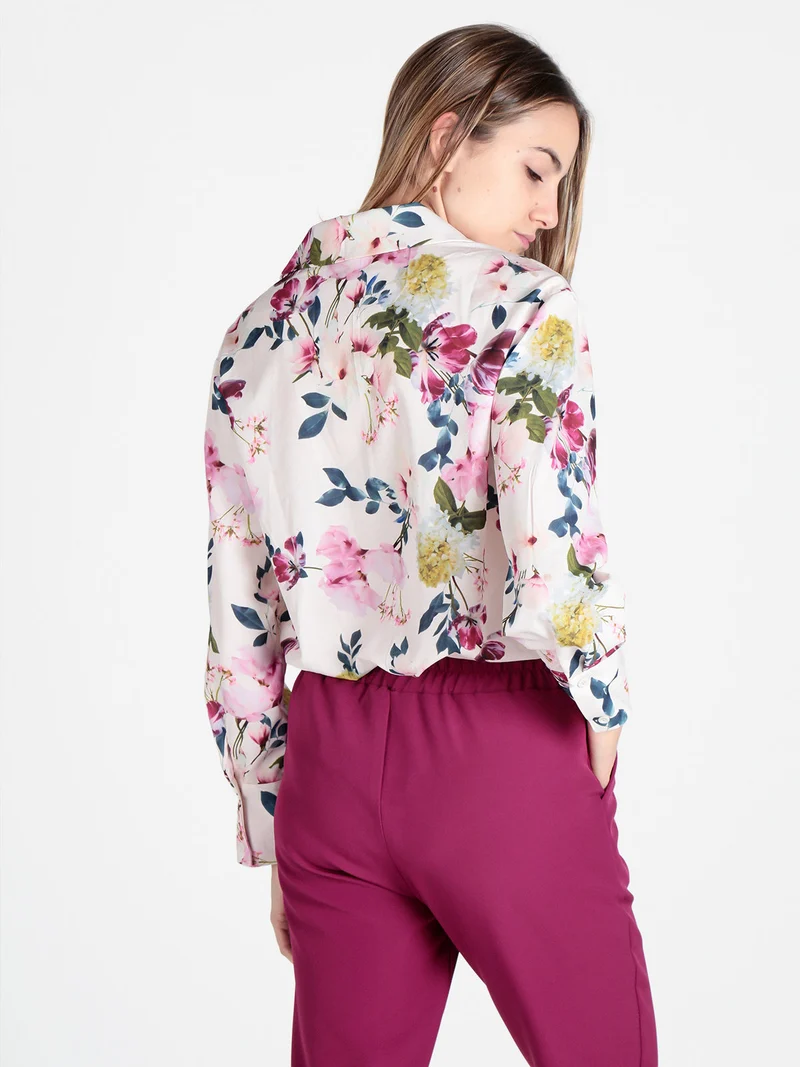 Camicia donna fiorata a maniche lunghe - rosa