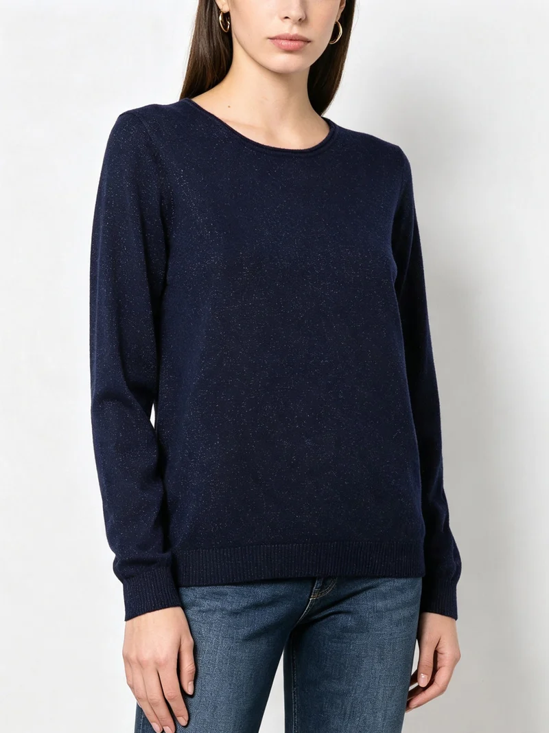 Pullover girocollo da donna in maglia con lurex - blu scuro