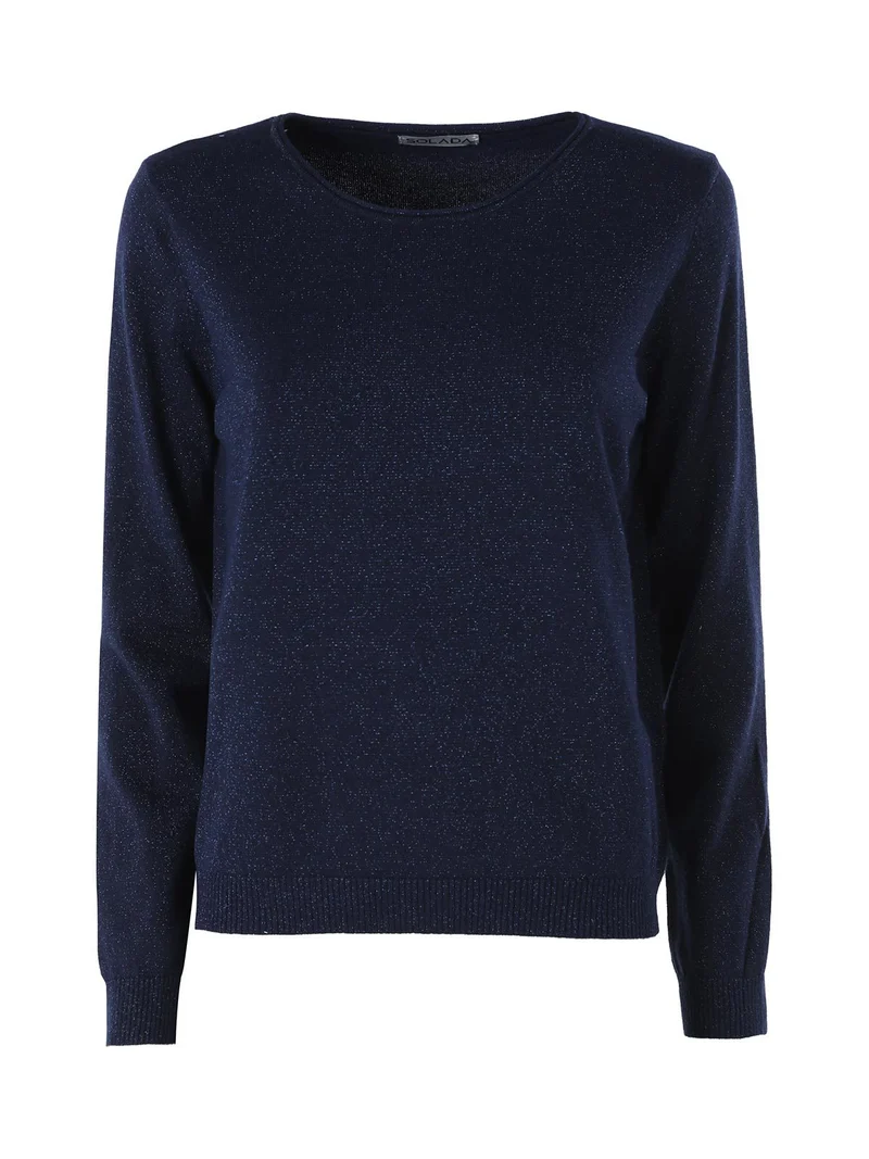 Pullover girocollo da donna in maglia con lurex - blu scuro