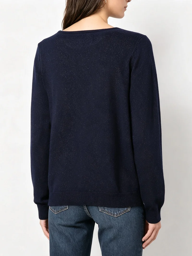 Pullover girocollo da donna in maglia con lurex - blu scuro