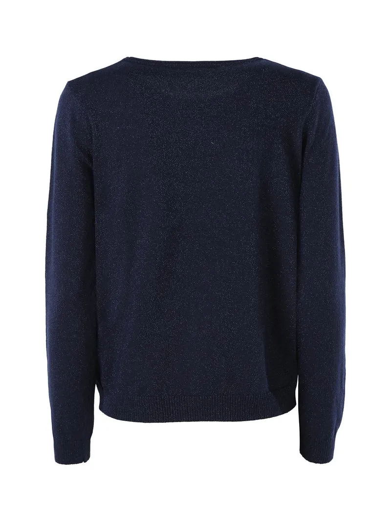 Pullover girocollo da donna in maglia con lurex - blu scuro