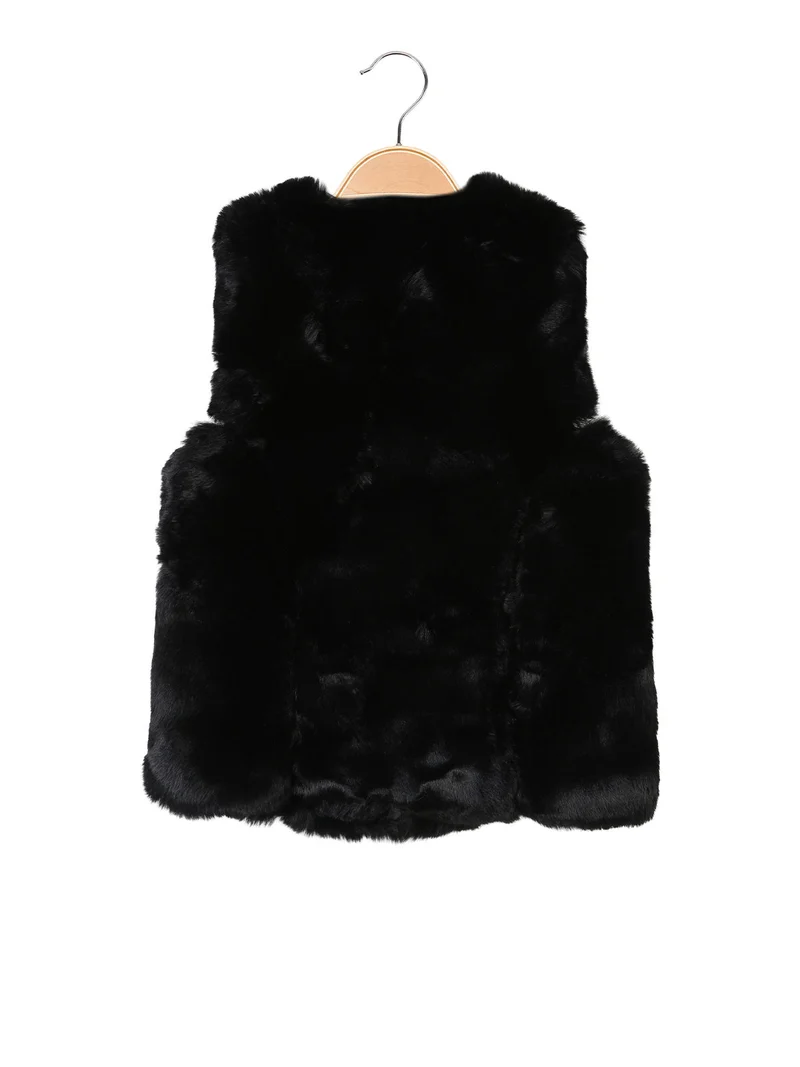Smanicato da bambina in ecopelliccia - nero