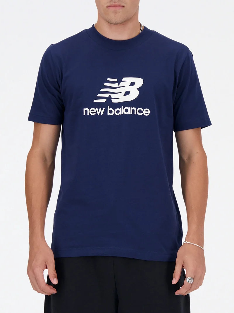 ESSENTIALS STACKED LOGO T-shirt da uomo a maniche corte in cotone - blu scuro