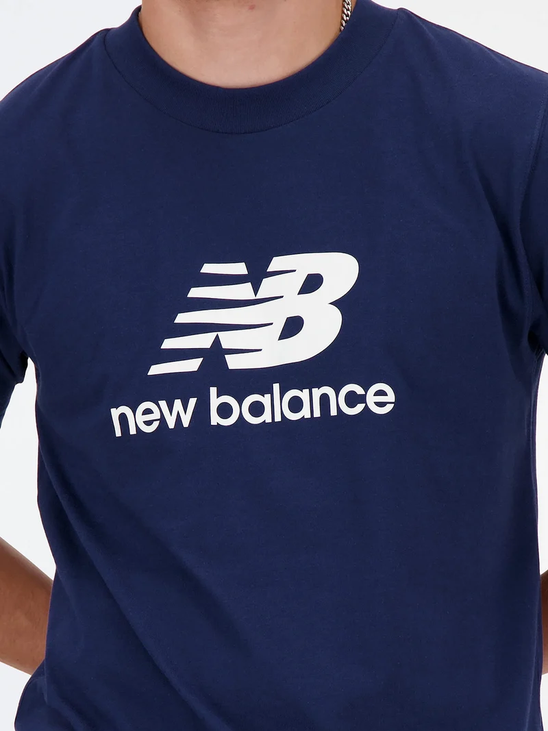 ESSENTIALS STACKED LOGO T-shirt da uomo a maniche corte in cotone - blu scuro