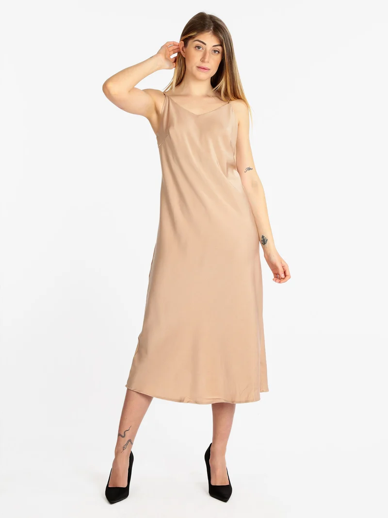 Abito lungo donna effetto raso - naturale