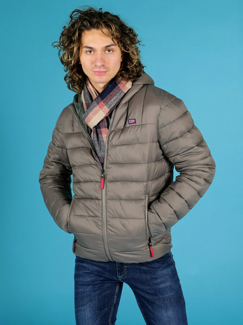 Piumino da uomo con cappuccio e zip - marrone