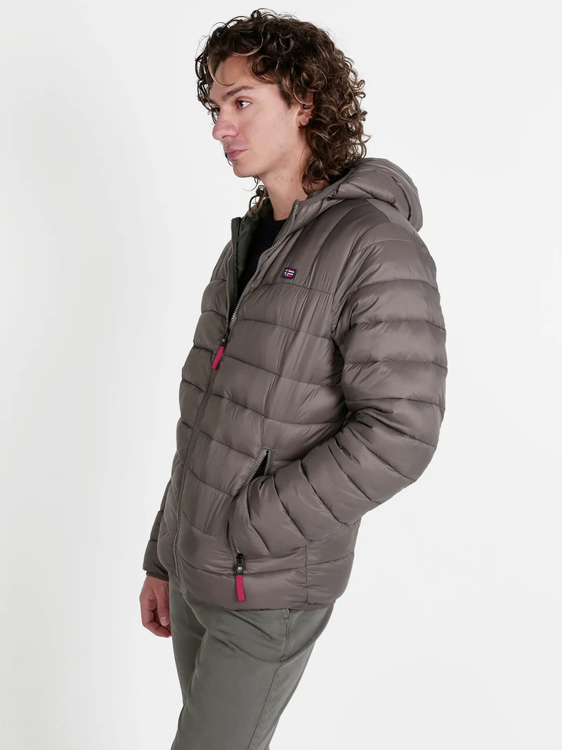 Piumino da uomo con cappuccio e zip - marrone