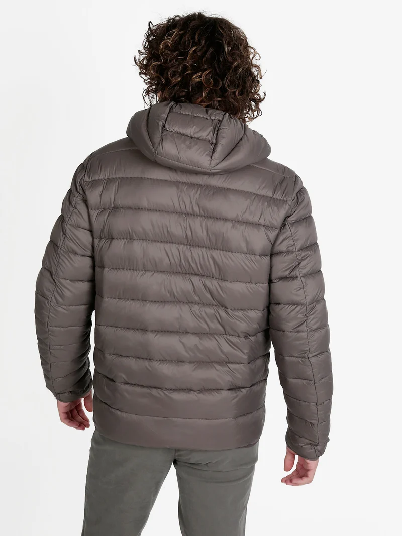 Piumino da uomo con cappuccio e zip - marrone