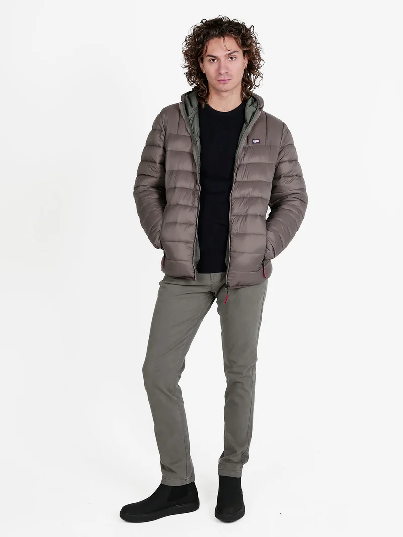 Piumino da uomo con cappuccio e zip - marrone