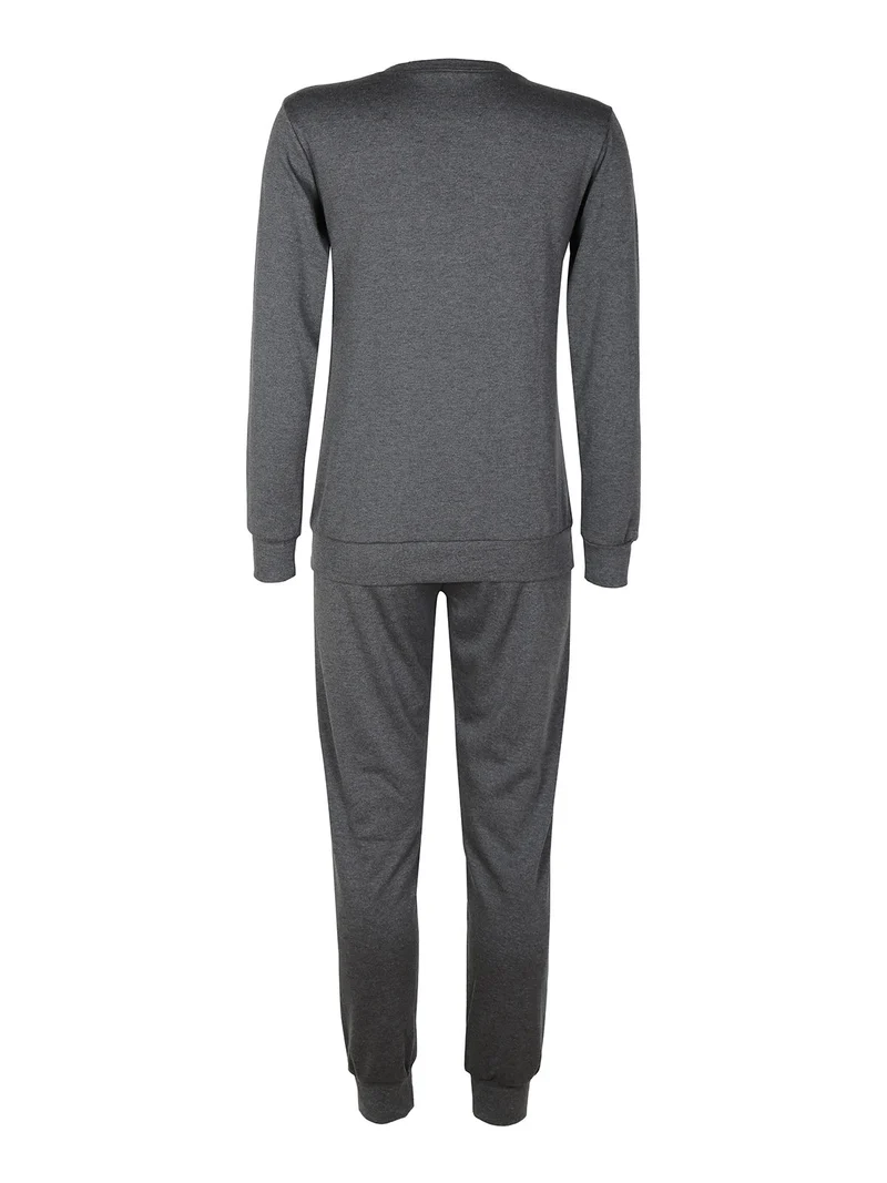 Pigiama lungo da donna in cotone interlock con stampa pelosa - grigio