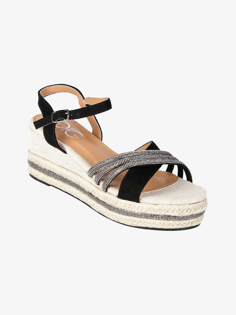 Sandali donna con zeppa decorata - nero