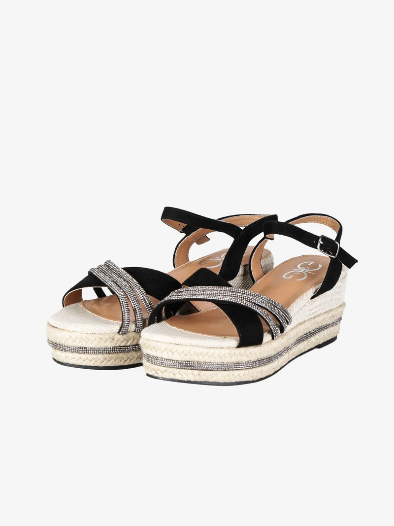 Sandali donna con zeppa decorata - nero