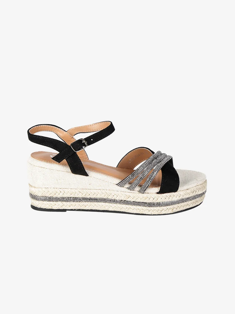 Sandali donna con zeppa decorata - nero