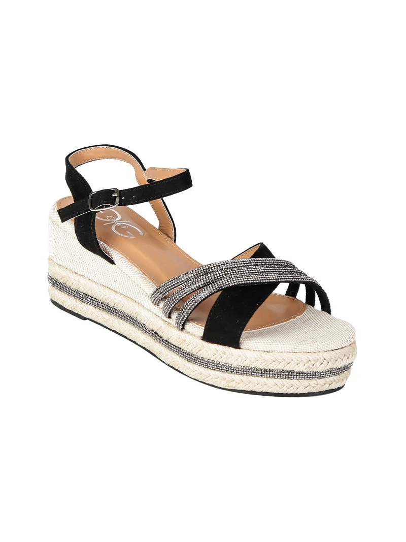 Sandali donna con zeppa decorata - nero