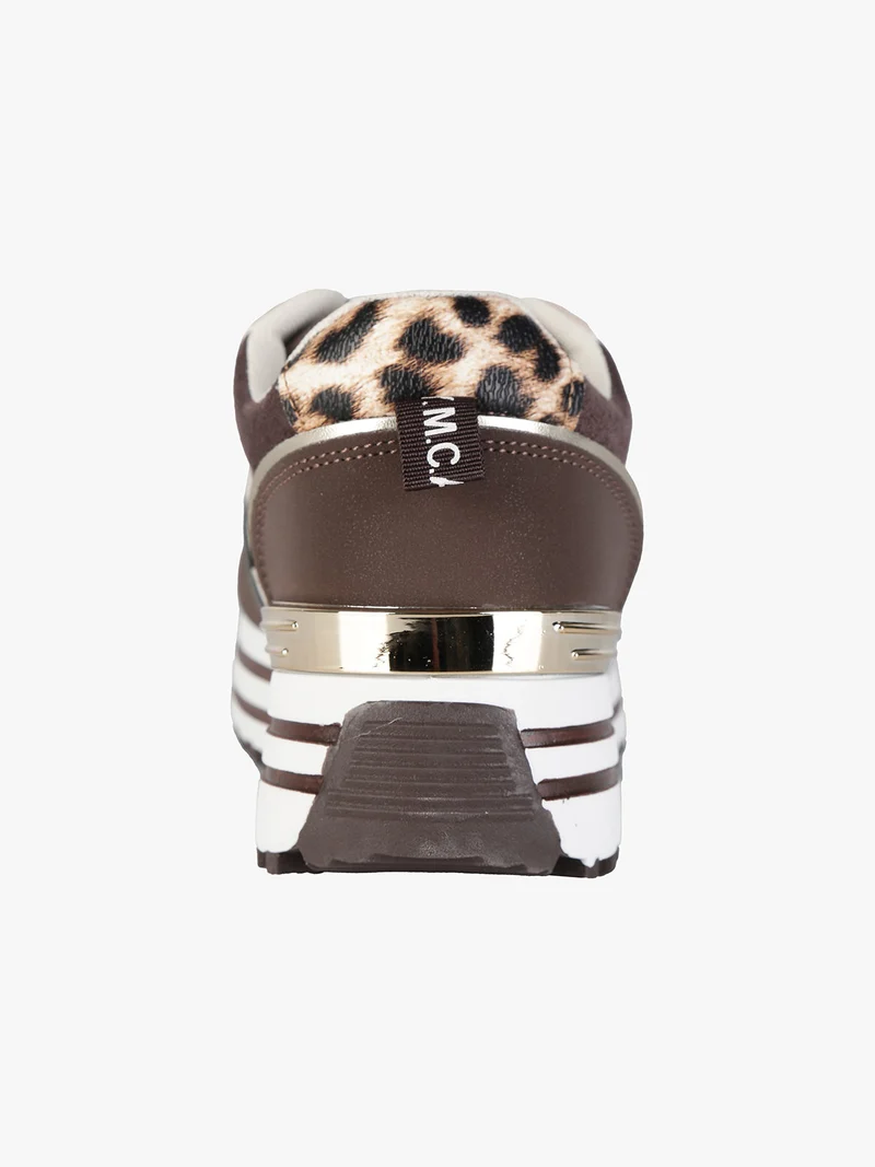 Sneakers donna stringate in tessuto scamosciato con platform - moro