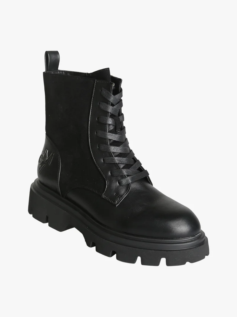 Anfibi donna chunky in ecopelle e velluto - nero