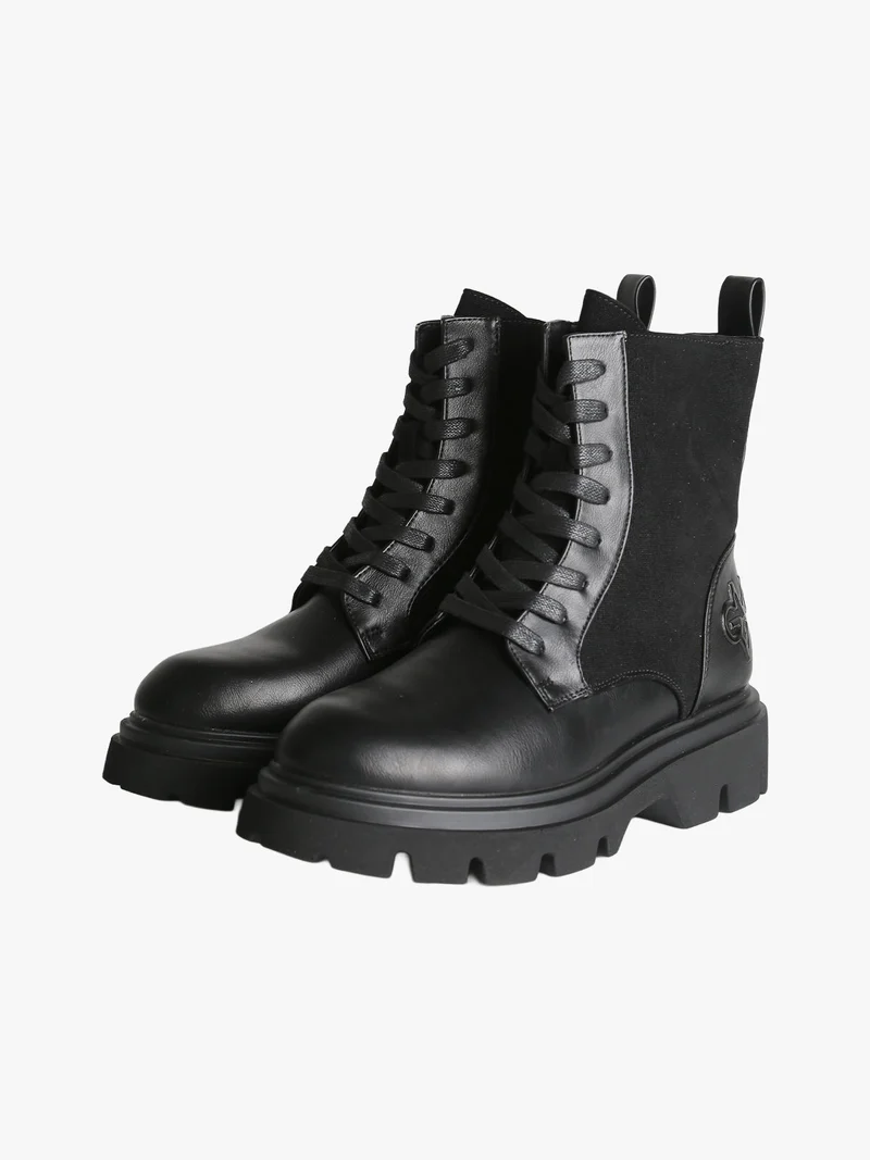 Anfibi donna chunky in ecopelle e velluto - nero