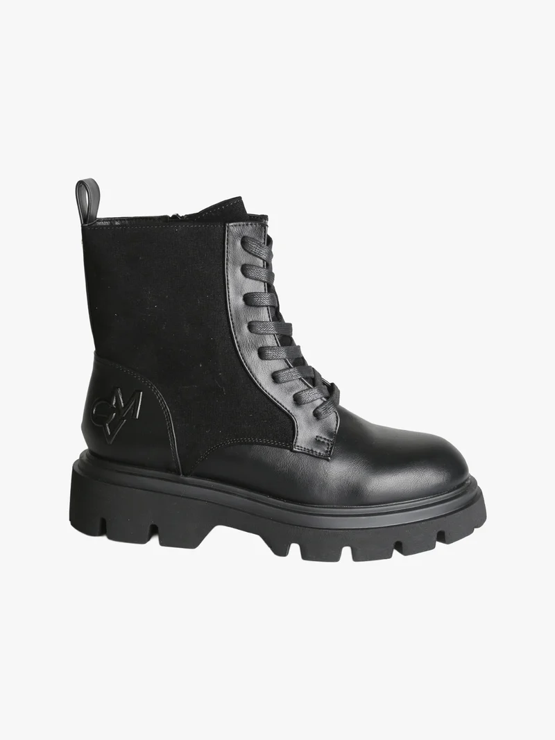 Anfibi donna chunky in ecopelle e velluto - nero
