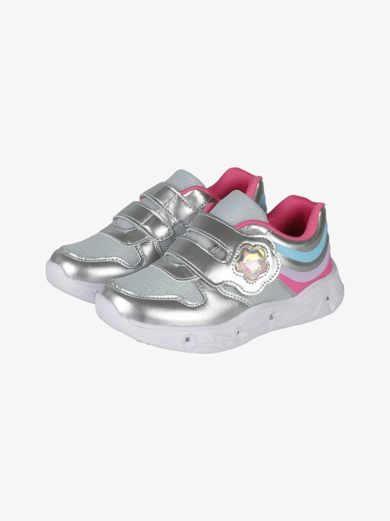 Sneakers da bambina con luci e strappo - argento