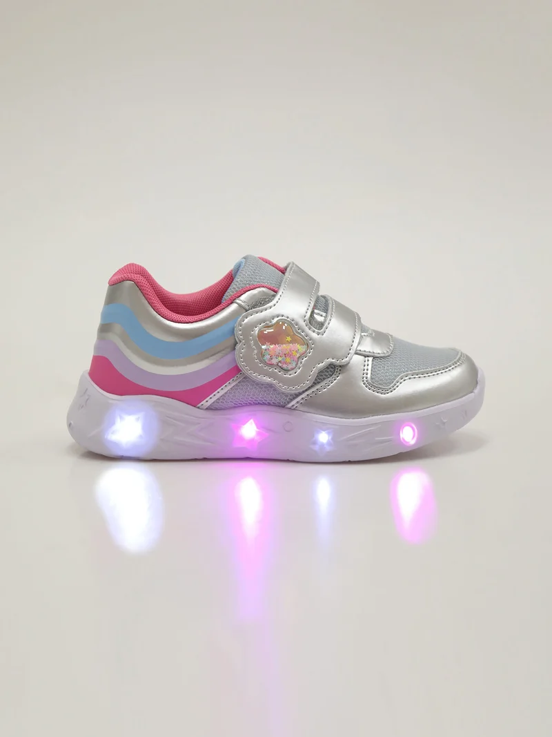 Sneakers da bambina con luci e strappo - argento