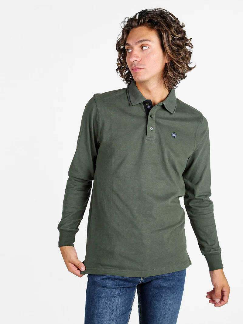 Polo uomo a maniche lunghe in cotone - militare