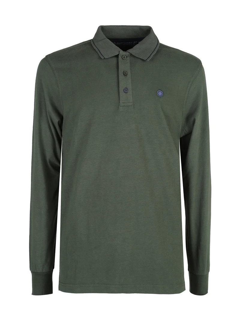 Polo uomo a maniche lunghe in cotone - militare