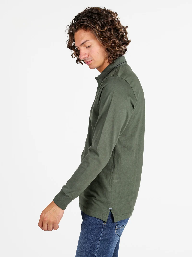 Polo uomo a maniche lunghe in cotone - militare