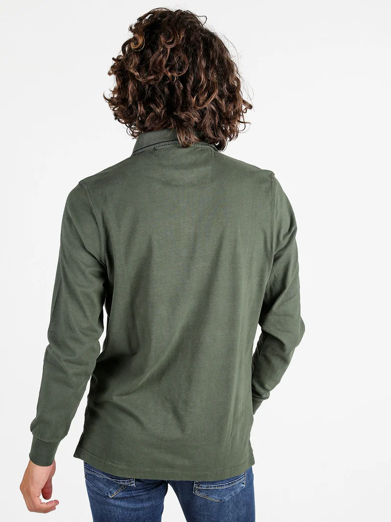 Polo uomo a maniche lunghe in cotone - militare