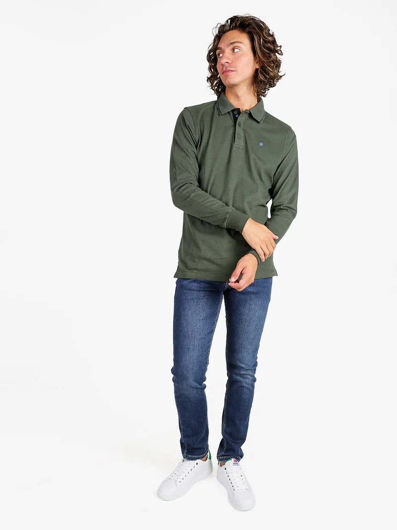 Polo uomo a maniche lunghe in cotone - militare
