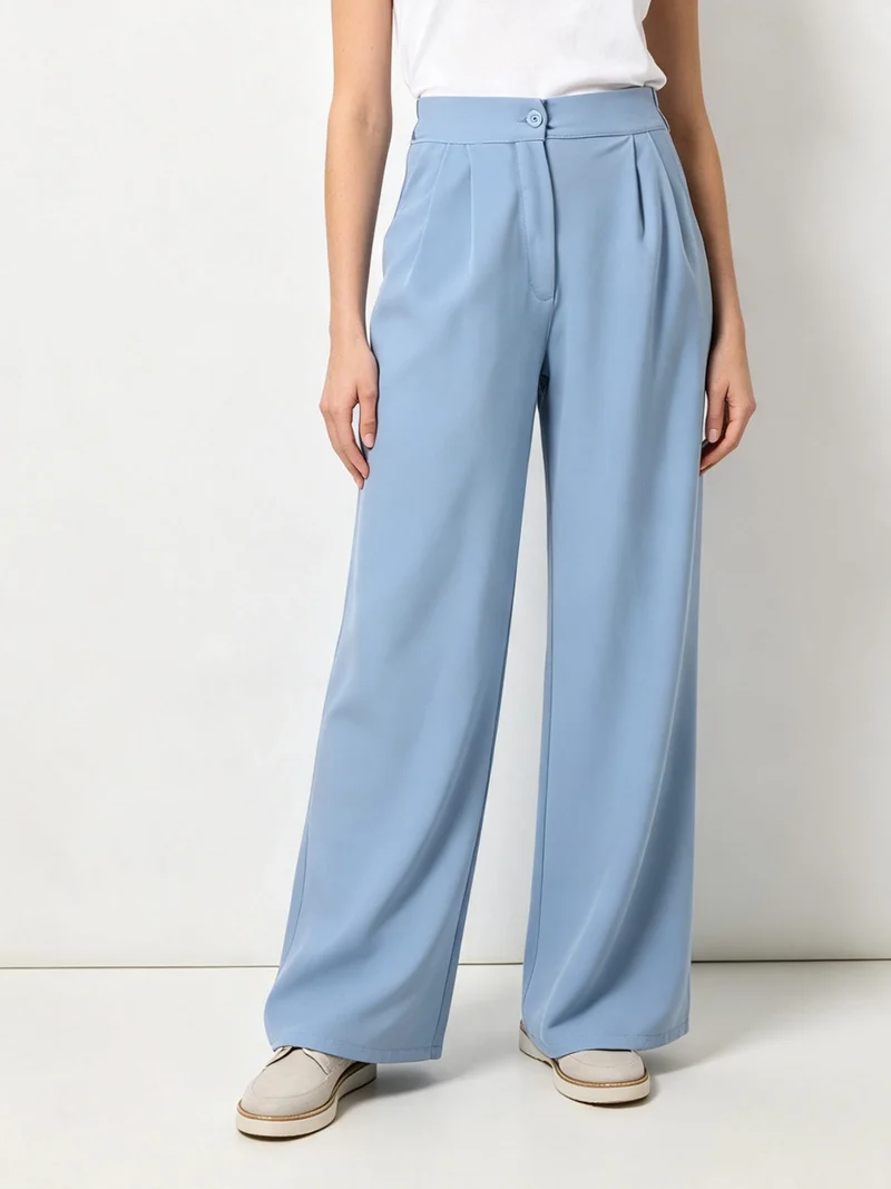Pantaloni da donna a gamba larga e vita alta - azzurro