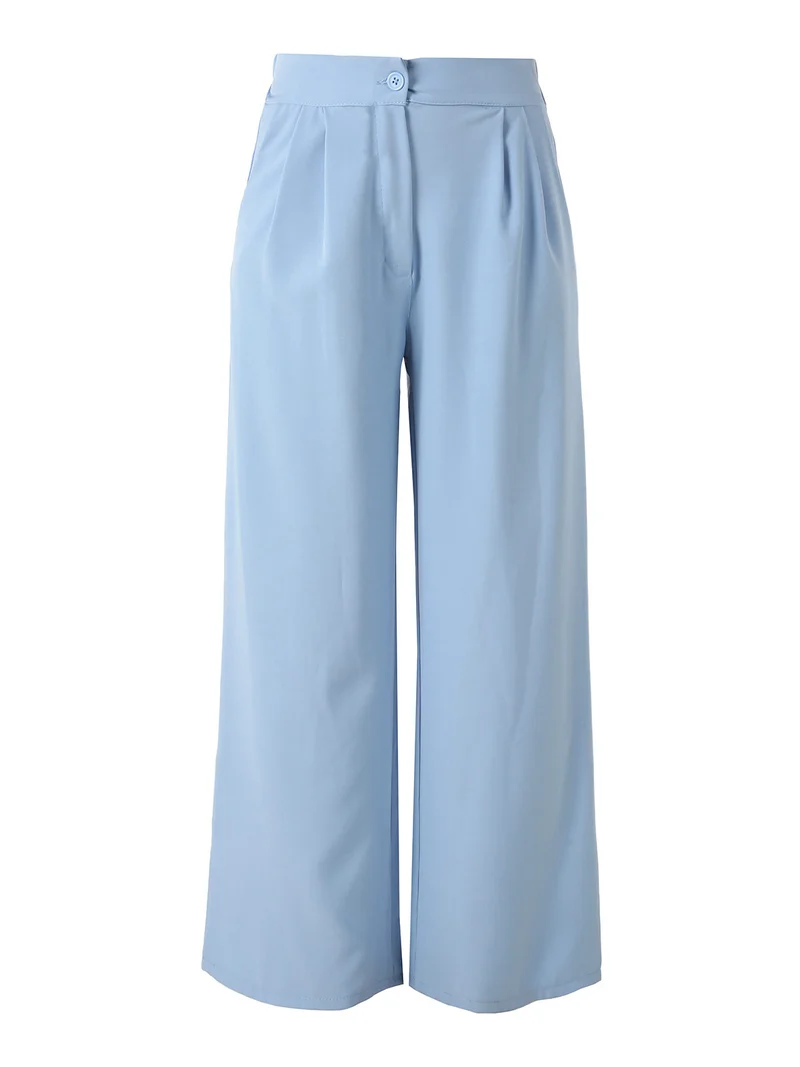 Pantaloni da donna a gamba larga e vita alta - azzurro