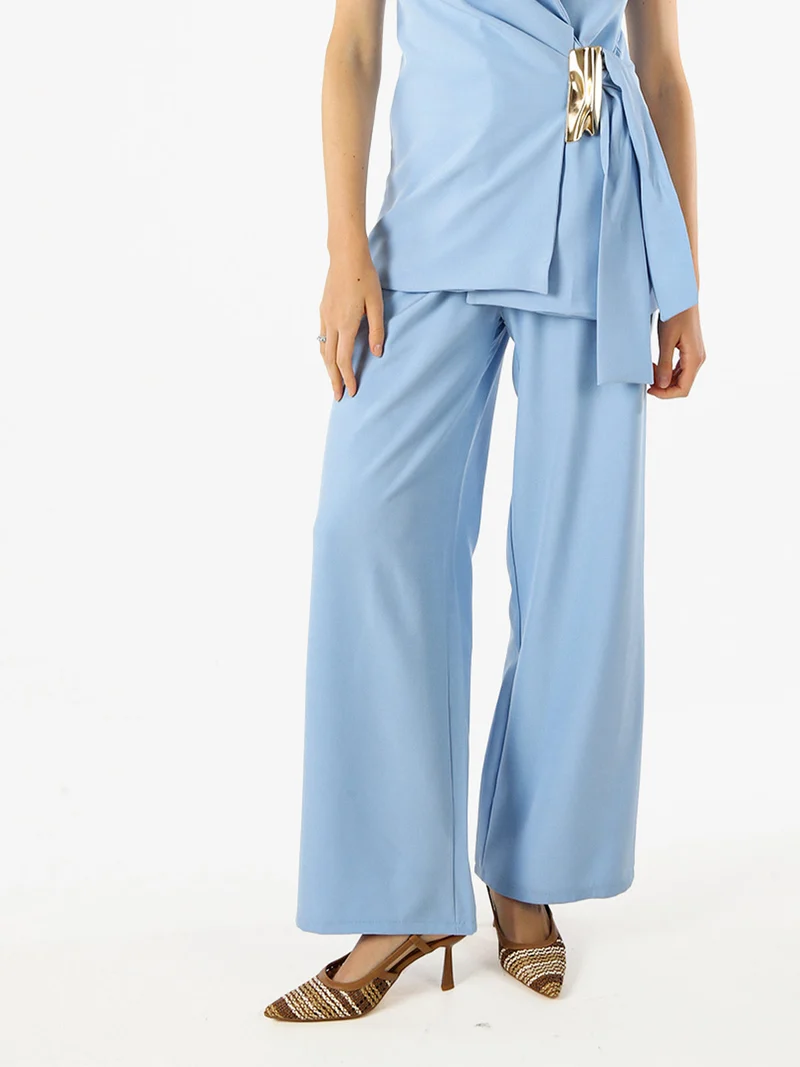 Pantaloni da donna a gamba larga e vita alta - azzurro