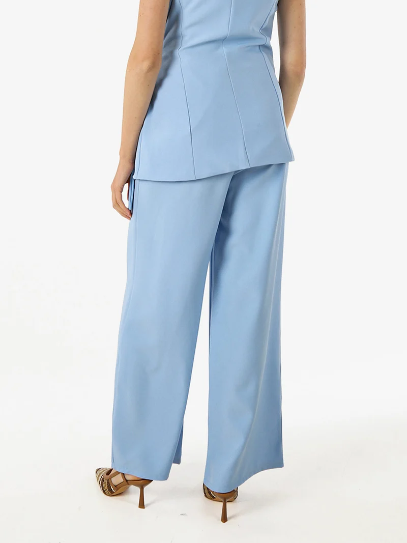 Pantaloni da donna a gamba larga e vita alta - azzurro