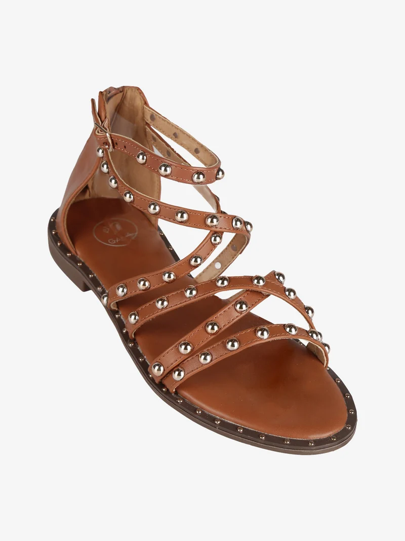 Sandali donna con borchie - cammello