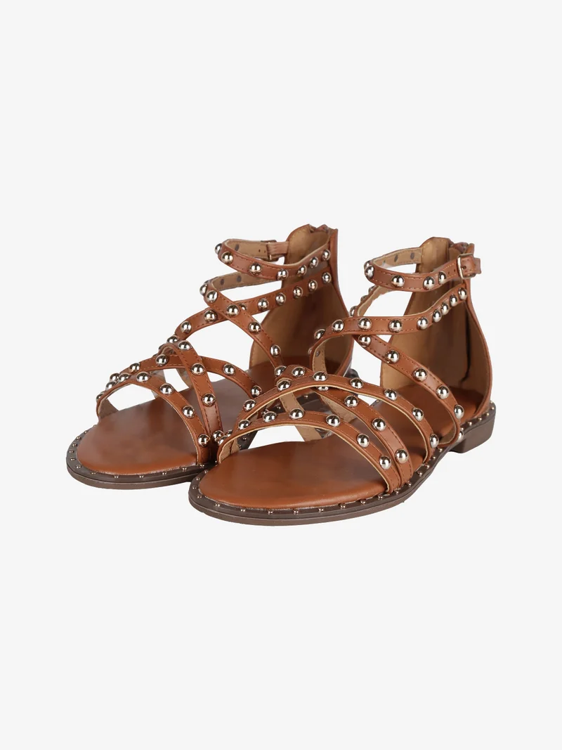 Sandali donna con borchie - cammello