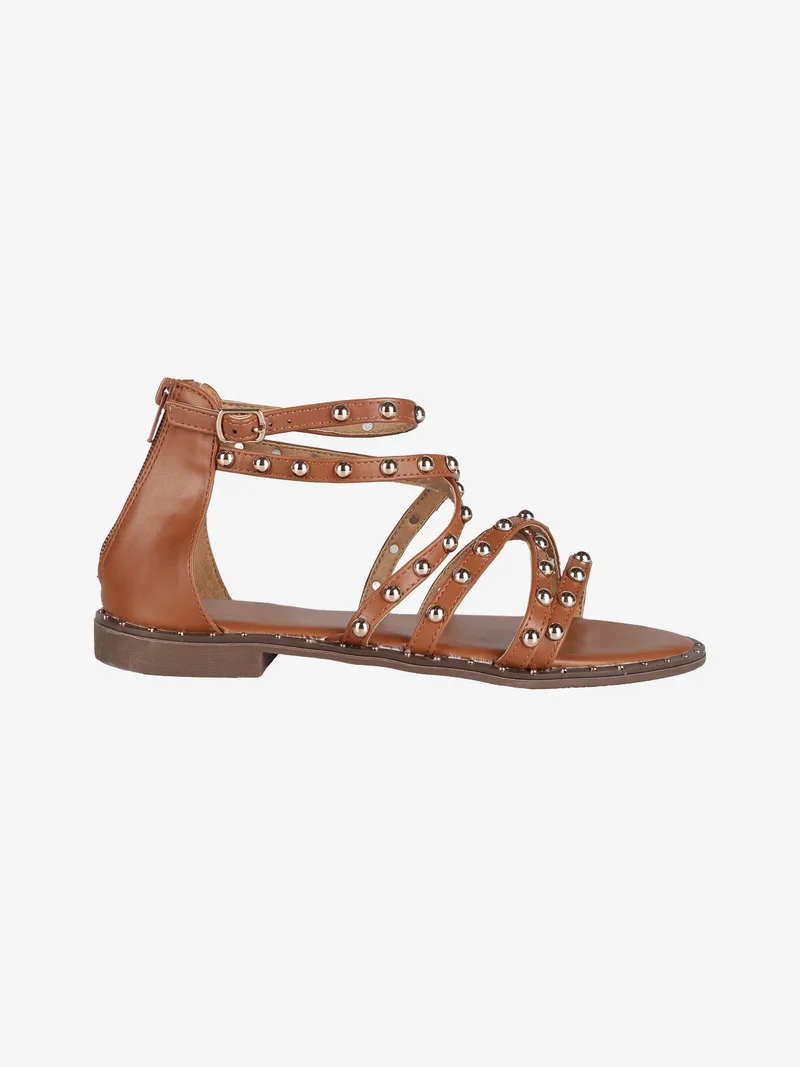 Sandali donna con borchie - cammello