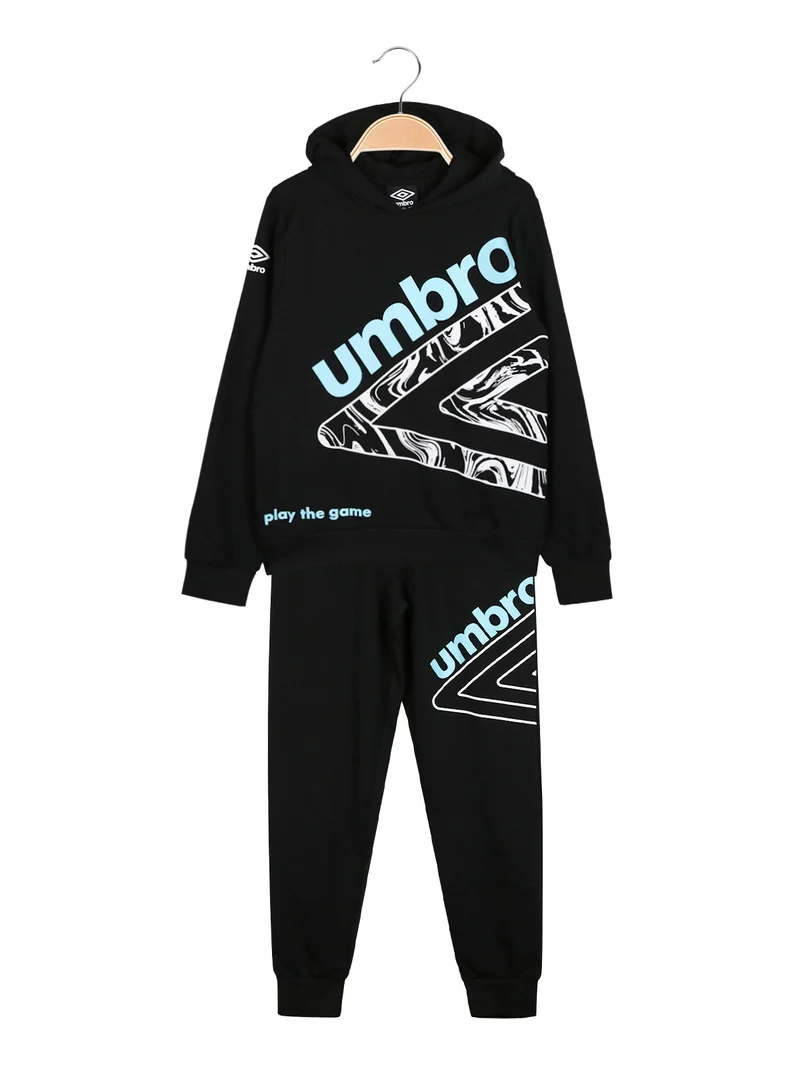 Completo tuta 2 pezzi da ragazzo in cotone con cappuccio - nero