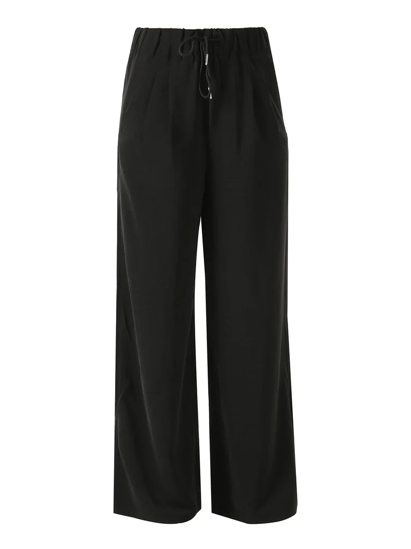 Pantaloni donna leggeri a gamba larga con coulisse - nero