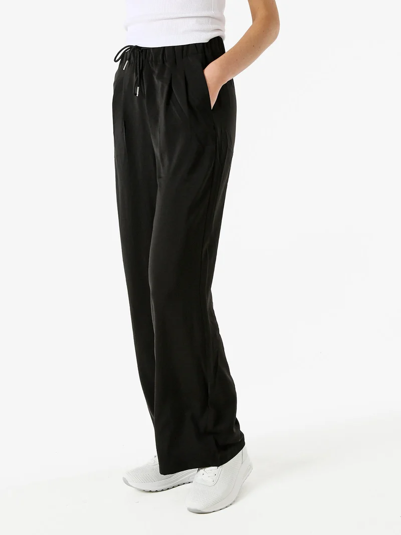 Pantaloni donna leggeri a gamba larga con coulisse - nero