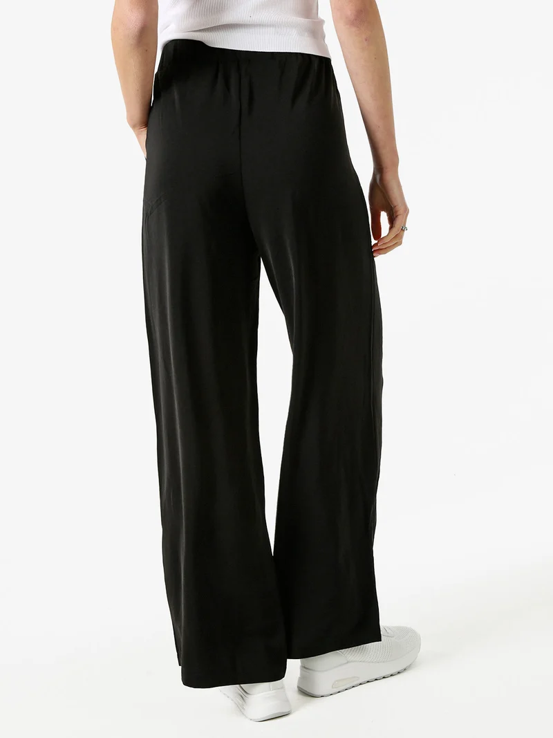 Pantaloni donna leggeri a gamba larga con coulisse - nero