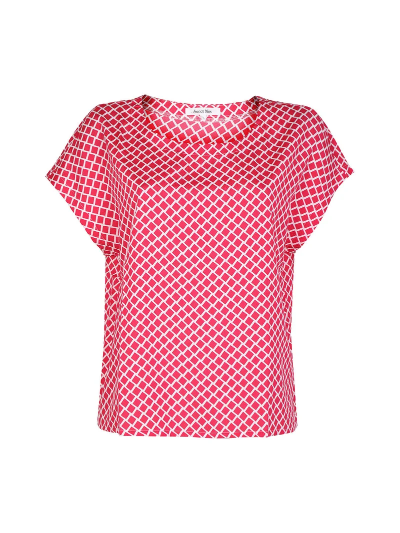 Blusa donna con stampa geometrica - fucsia