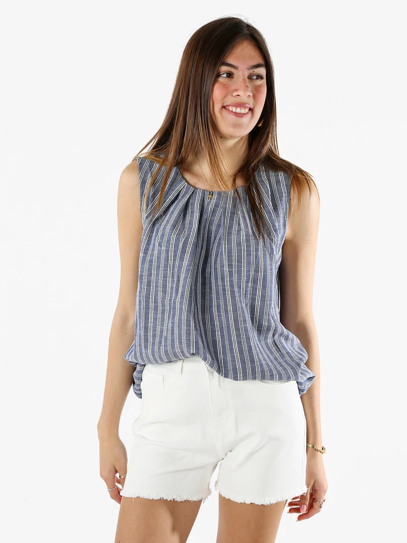 Top donna a righe verticali con scollo tondo - blu