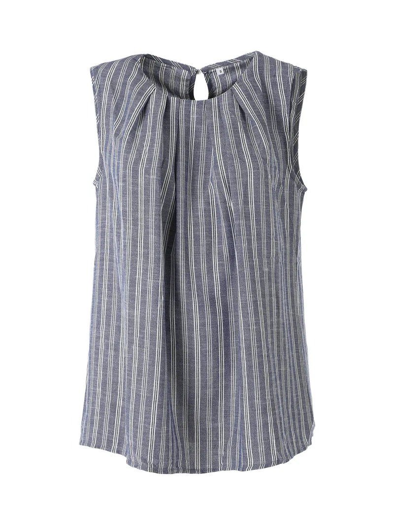 Top donna a righe verticali con scollo tondo - blu