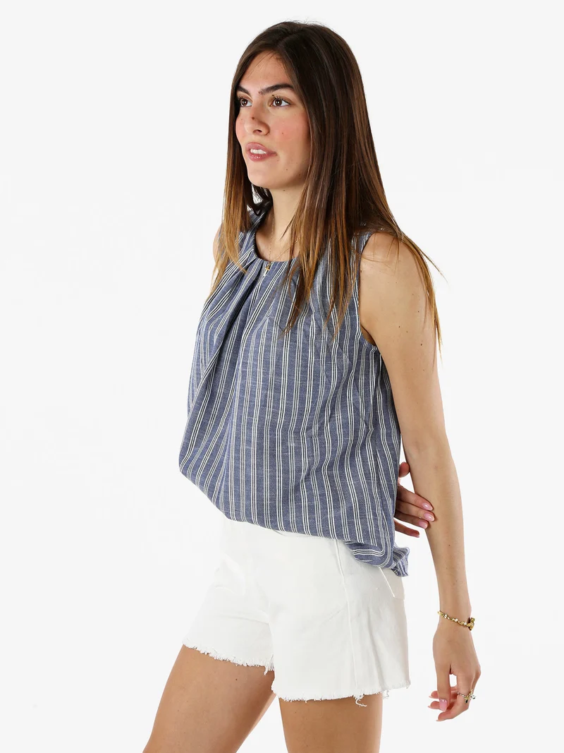 Top donna a righe verticali con scollo tondo - blu