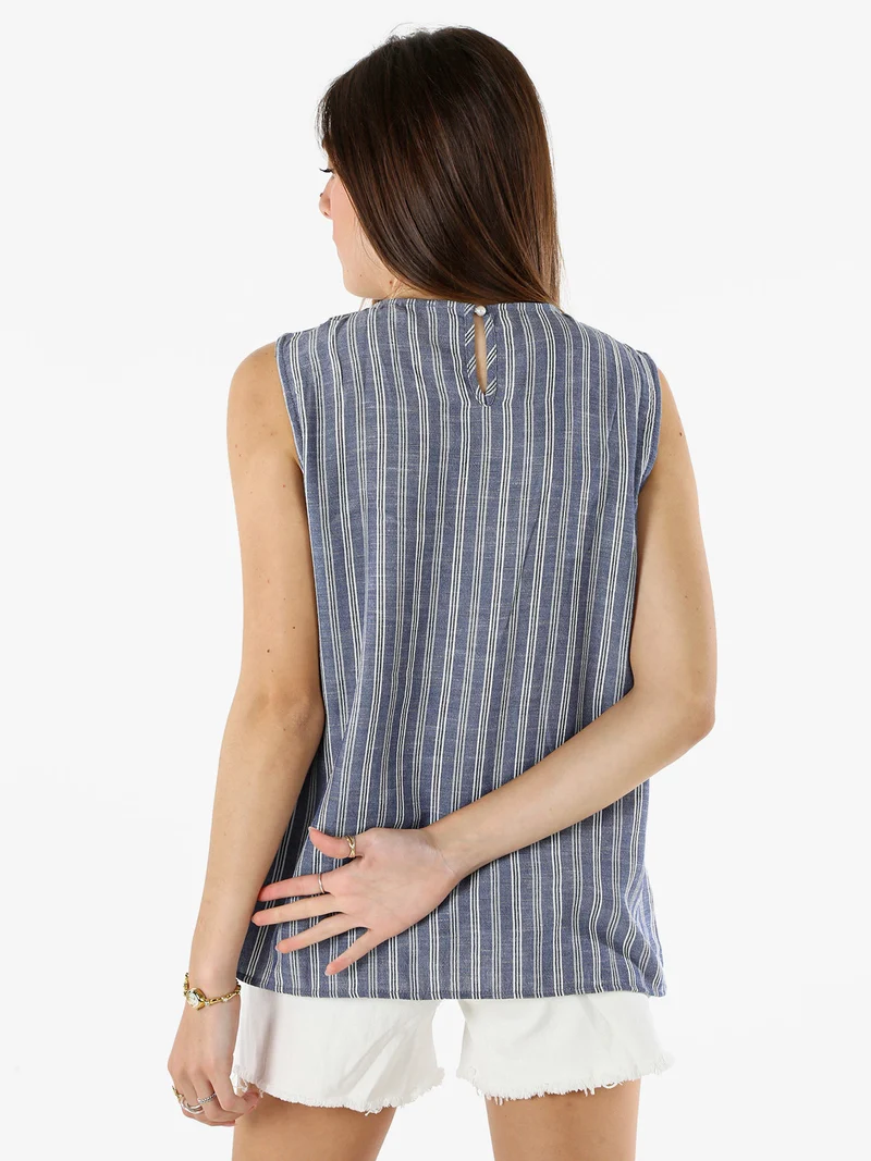 Top donna a righe verticali con scollo tondo - blu
