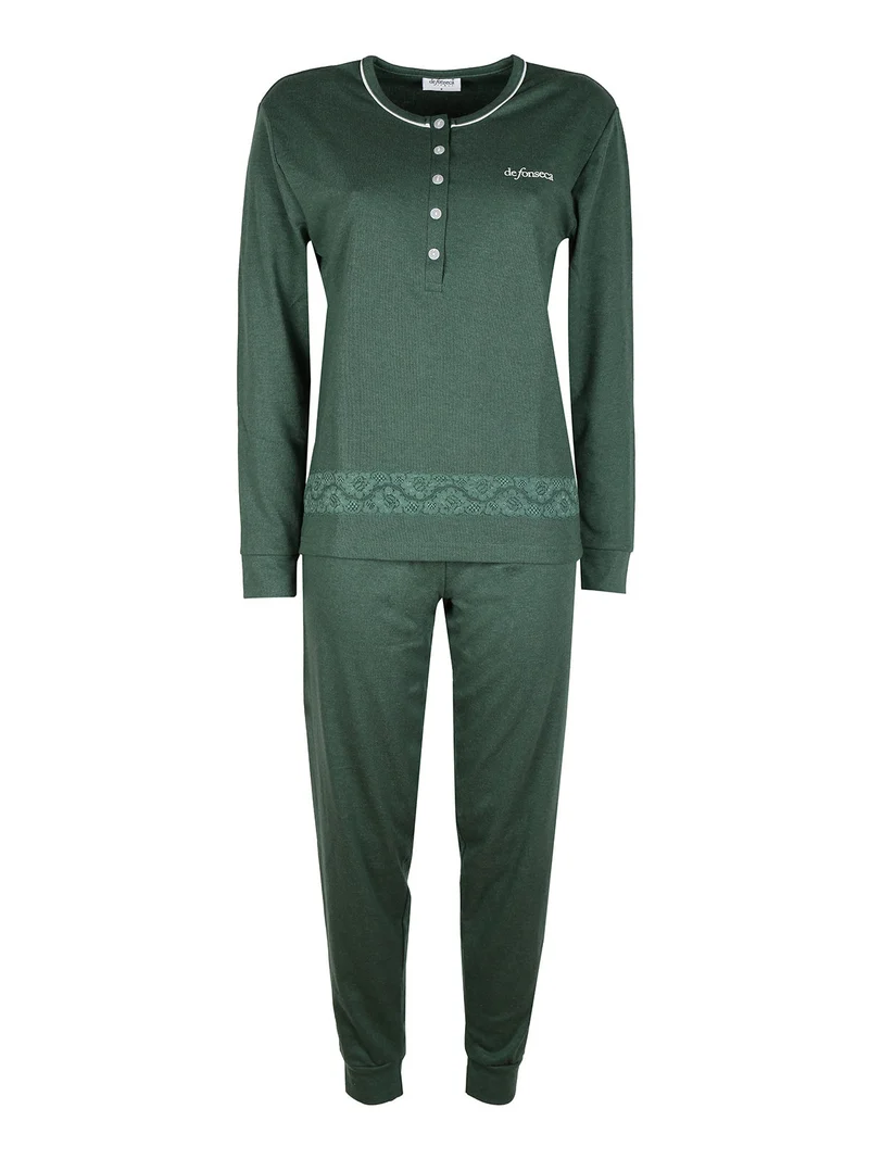 Pigiama lungo da donna con pizzo - verde