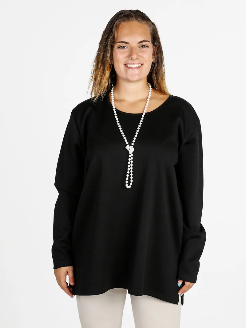 Maglia donna con spalline imbottite linea curvy - nero