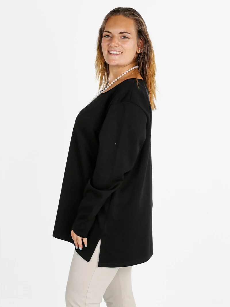 Maglia donna con spalline imbottite linea curvy - nero