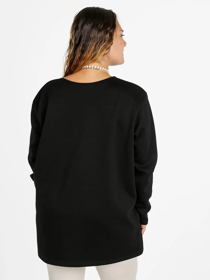 Maglia donna con spalline imbottite linea curvy - nero